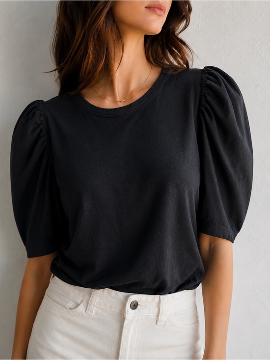 Nation LTD Tops - Nation LTD Black Pima Cotton Puff Sleeve Tee Minimalist Elevated Basic M